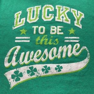 Lucky to be this awesome T-shirt green youth boys girls unisex size XL 14 16